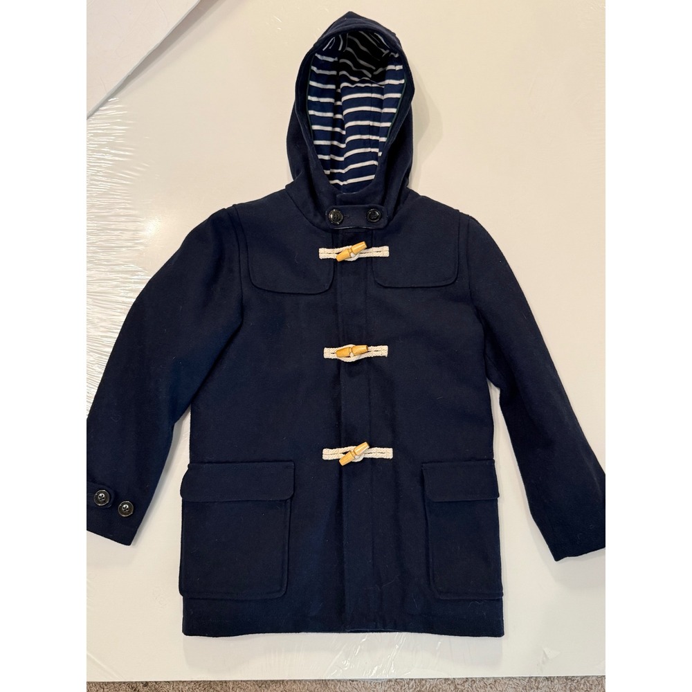 Mini Boden Kids Navy Blue Wool Blend Duffle Coat Hooded Toggle Jacket 7-8Y